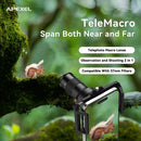 APEXEL 2-in-1 HD 6X Fixed Focus Telephoto Lens with 150mm Macro Lens with Universal Clip, Professional Phone Lens Kit