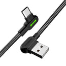 Mcdodo CA-5281 Vinklad USB C till vinklad USB A kabel för synkning och snabb laddning, med LED, svart, 1,2m