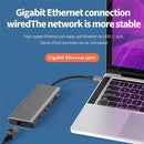 NÖRDIC 1 till 10 USB-C dockningsstation 1xHDMI 8K30Hz 1xDP8K 30Hz 2xUSB3.0, 1xUSB-C, 1xRJ45 GigaLan, 1xPD 87W, 1xSD & 1xMicroSD 1xAux stereo