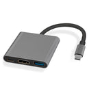 NÖRDIC 1 till 3 Dockningstation USBC till HDMI 4K 30Hz USB C Power Delivery 60W och USB A 3.1 5Gbps Space grey