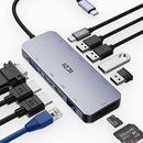 NÖRDIC 1 to 11 USB-C docking station for triple monitors 2xHDMI 4K30Hz, 1xVGA Mac M1 M2 PD 100W Thunderbolt 3 & 4