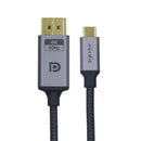 NÖRDIC 2m USBC to Displayport cable UHD 4K 60Hz DP 1.2 21.6Gbps HDCP Alt Mode Over USB C, Aluminum connectors Space Gray