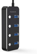 NÖRDIC 4-port hub USB-C 3.0 5Gbps with individual switch 25cm cable black aluminum