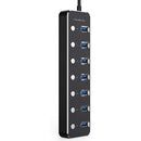 NÖRDIC 7-port hub USB-C 3.0 5Gbps with individual switch 25cm cable black aluminum