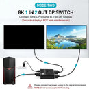 NÖRDIC 8K30Hz Displayport switch 2 till 1 och splitter 1 till 2, 4K120hz