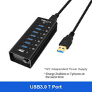 NÖRDIC 8-port powered hub USB-A 3.0 5Gbps with switch 1.2m cable aluminum black with power supply