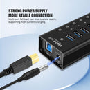 NÖRDIC 8-port powered hub USB-A 3.0 5Gbps with switch 1.2m cable aluminum black with power supply