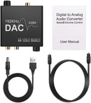 NÖRDIC DAC digital to analog converter 192KHz Digital Toslink and Coaxial to Analog L/R and 3.5mm stereo with bass and volume control