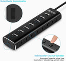 NÖRDIC GEN 3.2 USB-C and USB-A powered Hub 7ports 7x10Gbps 1m cable individual switch