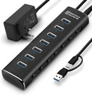 NÖRDIC GEN 3.2 USB-C and USB-A powered Hub 7ports 7x10Gbps 1m cable individual switch