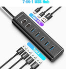 NÖRDIC GEN 3.2 USB-C och USB-A powered Hubb 7ports 3x10Gbps 4x5Gbps 1m kabel individuell switch
