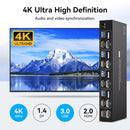 NÖRDIC KVM 4x2 Switch 4PC to Dual Monitor HDMI & DP 8K60Hz with 1x3.5mm and 4xUSB-A