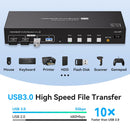NÖRDIC KVM 4x2 Switch 4PC to Dual Monitor HDMI & DP 8K60Hz with 1x3.5mm and 4xUSB-A