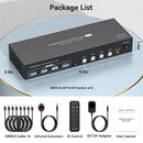 NÖRDIC KVM 4x2 Switch 4PC to Dual Monitor HDMI & DP 8K60Hz with 1x3.5mm and 4xUSB-A