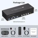 NÖRDIC KVM Switch 4 to 3, 4xUSB3.0 2xDP 1xHDMI 8K30Hz with wireless control