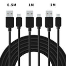 NÖRDIC Cable kit 3-pack 0.5m+1m+2m USB A-2.0 to Micro B 480Mbps 2.4A black for Anfroid mobiles and tablets