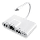 NÖRDIC Lightning adapter 1 to 4 ports 1xHDMI 1x RJ4510/100Mbps 1xUSB A 3.1 and 1 x Lightning charging port