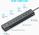 NÖRDIC Powered 10port USB-C & A Hub, 3x10G USB-A and USB-C USB3.2 GEN2, 4x5G USB-A USB3.2 GEN1, 1xUSB-C 20W PD, 2xUSB-A charging with individual switch