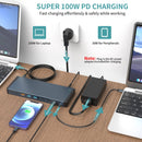NÖRDIC USB-C Docking Station 1 to 18 Four screens, 2xHDMI, 1xDP, 1xVGA, 1xUSB-C PD 100W, 1xUSB-C QC, 2xUSB-C, 1xUSB-A QC3.0, 3xUSB-A, 1xGigaLAN