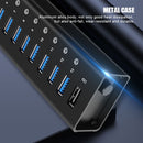 NÖRDIC powered 14-port USB 3.0 HUB 5Gbps 1.2mm cable aluminum black with power supply