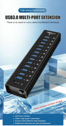 NÖRDIC powered 14-port USB 3.0 HUB 5Gbps 1.2mm cable aluminum black with power supply