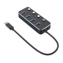 NÖRDIC powered 4-port hub USB 3.0 5Gbps with individual switch 25cm cable aluminum black with power supply