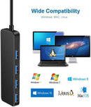 NÖRDIC powered 4-ports hubb USB 3.0 5Gbps 25cm kabel aluminium svart med nätdel