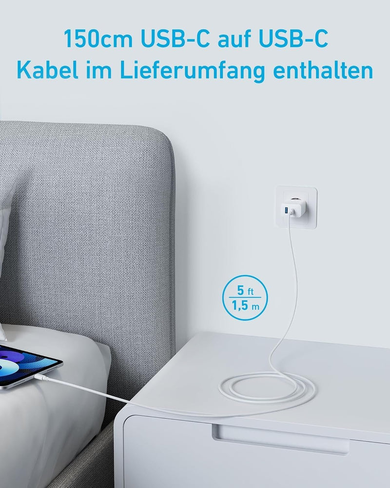 ANKER USB-C Charger 2 ports 1xUSB-C 1xUSB-A 20W Fast Charging with 150cm USB cable
