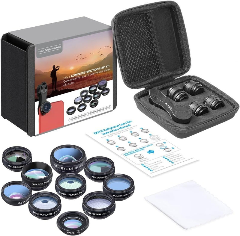 APEXEL 10-in-1 Premium Lens Kit Compatible with Smartphones - Interchangeable Lenses