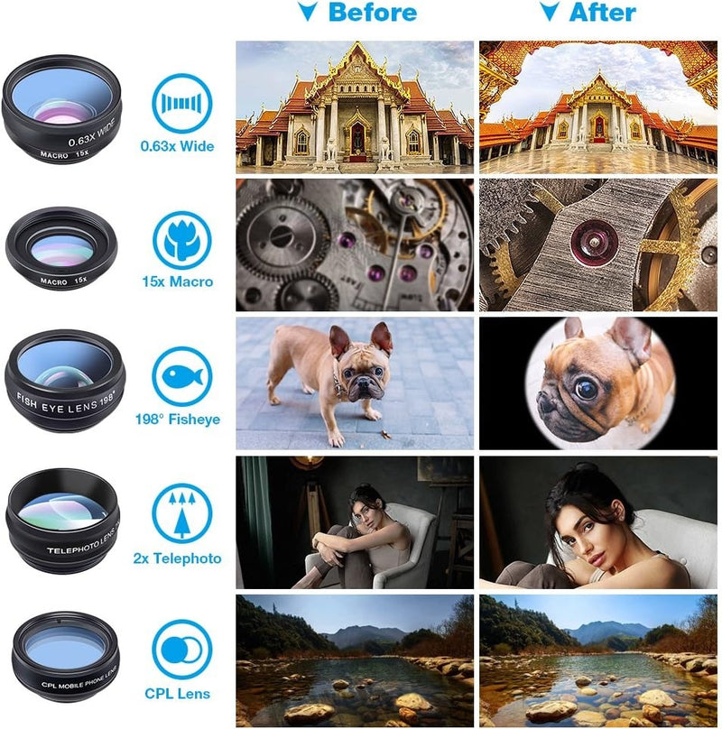 APEXEL 10-in-1 Premium Lens Kit Compatible with Smartphones - Interchangeable Lenses