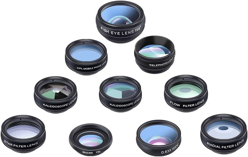 APEXEL 10-in-1 Premium Lens Kit Compatible with Smartphones - Interchangeable Lenses