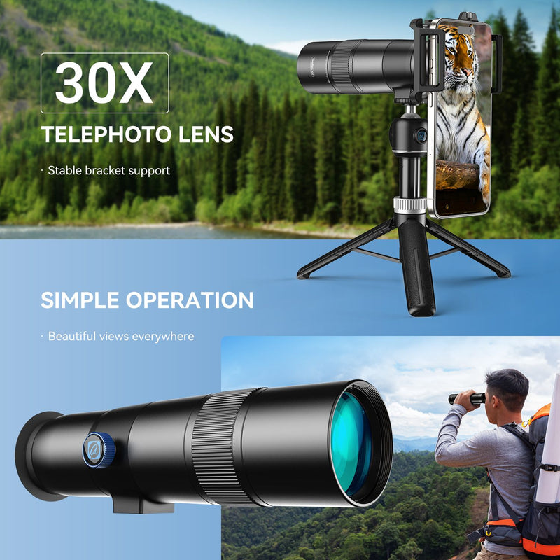 APEXEL 30x Super Telephoto Lens, 720 mm Focal Length Telephoto Lens for Smartphone, Professional