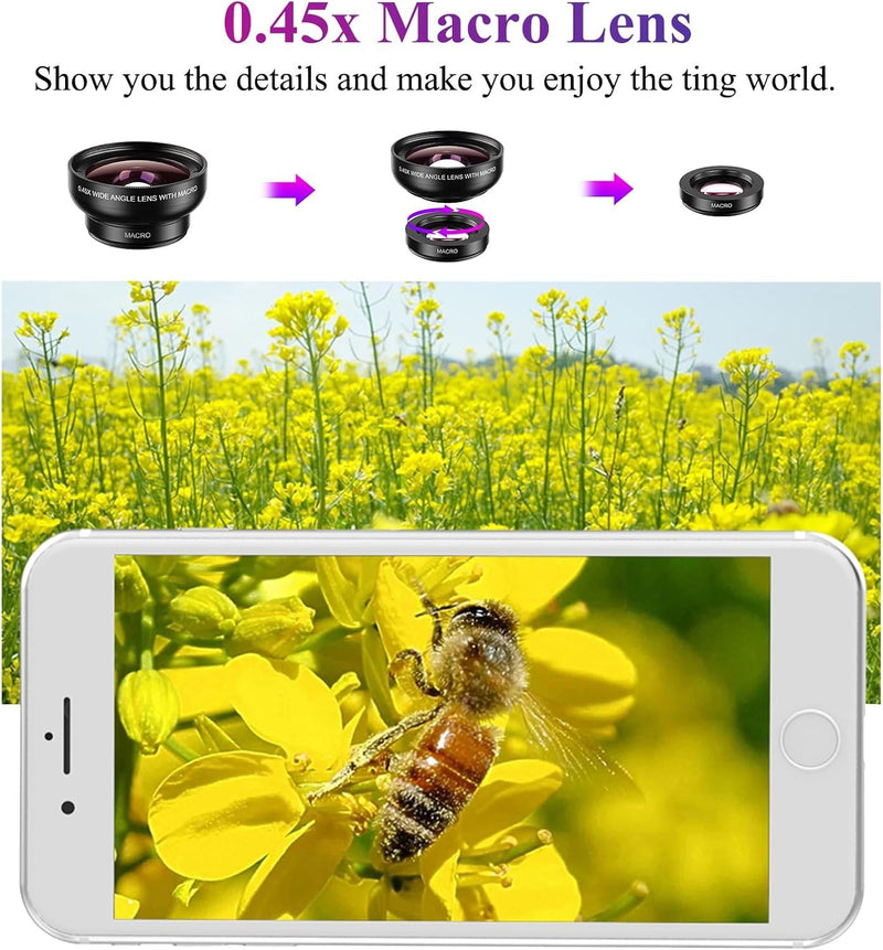 APEXEL Cell Phone Camera Lens, 2 in 1 Lens Kit, 12.5X Macro Lens and 0.45X Wide Angle Lens