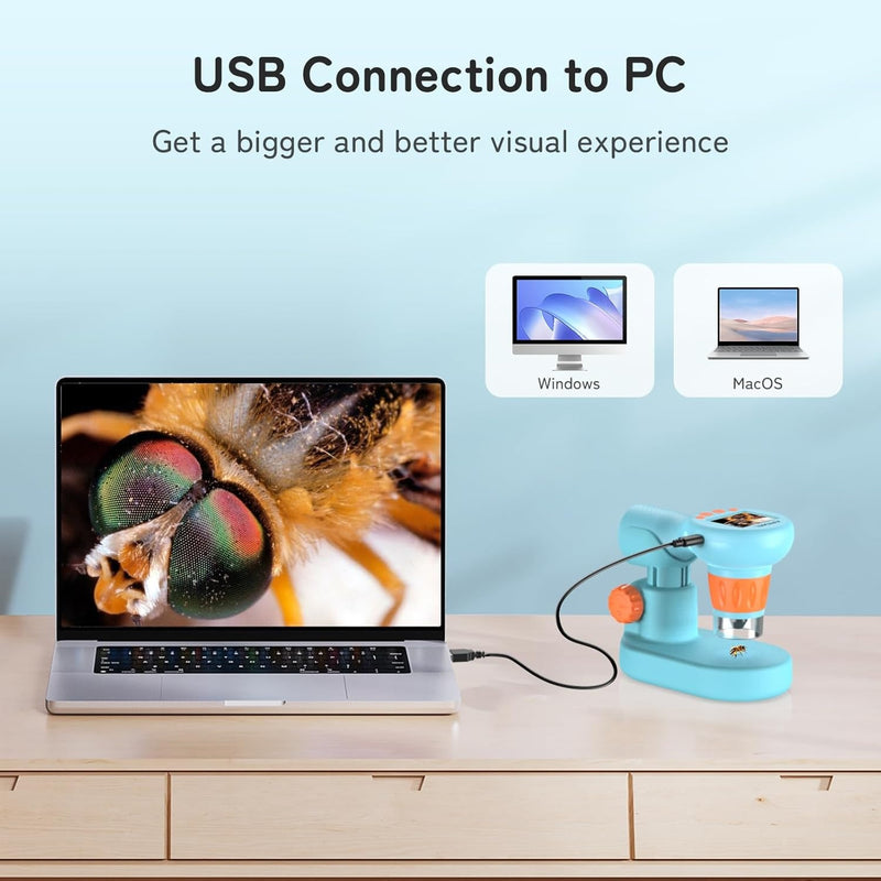 APEXEL digital microscope, 800X handheld microscope with 2” IPS screen, photo and video portable microscope with adjustable lights