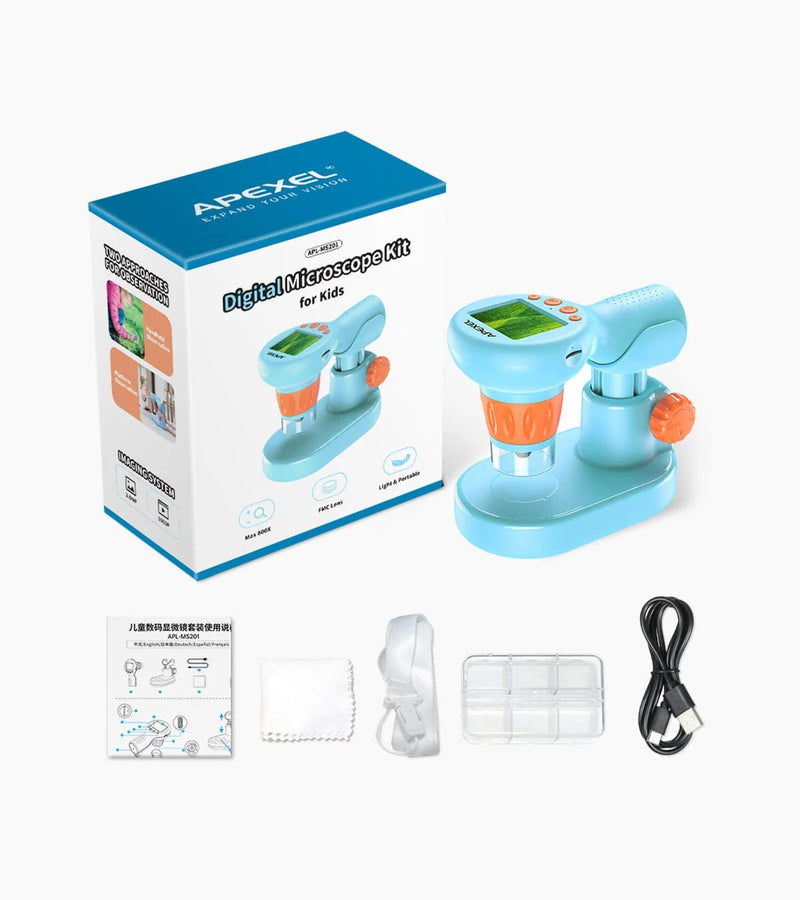 APEXEL digital microscope, 800X handheld microscope with 2” IPS screen, photo and video portable microscope with adjustable lights