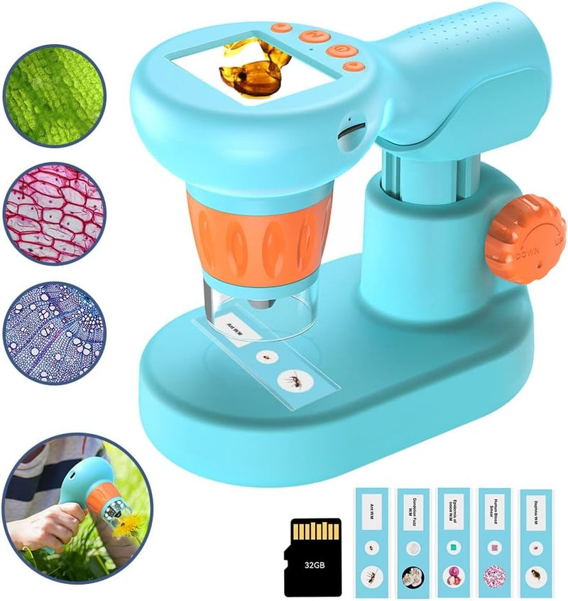 APEXEL digital microscope, 800X handheld microscope with 2” IPS screen, photo and video portable microscope with adjustable lights