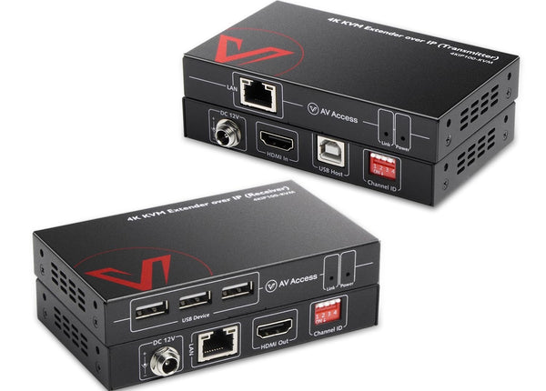 AV Access 4KIP100-KVM 4K KVM Extender over TCP/IP Ethernet up to 120 m, UHD 4K @ 30Hz 1080P@120Hz, 16 Set DIP Switches, EDID Function,