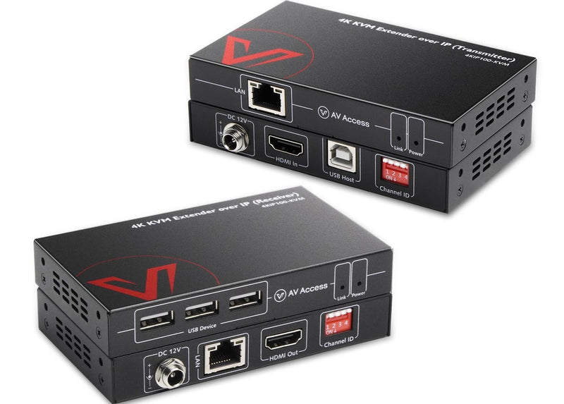 AV Access 4KIP100-KVM 4K KVM Extender over TCP/IP Ethernet up to 120 m, UHD 4K @ 30Hz 1080P@120Hz, 16 Set DIP Switches, EDID Function,