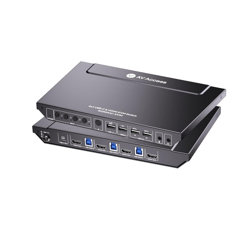 AV Access 4K USB-C & HDMI KVM Switch 4 PCs 1 Monitor, 60W Charging for Laptop