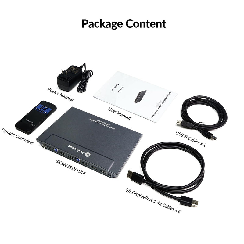 AV Access 8K DisplayPort KVM switch for two computers to dual monitors