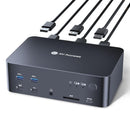 AV Access Docking Station and KVM Switch 2 to 3 DP to DP, 8K60Hz, 5x USB-A, 1x USB-C PD, 3.5mm AUX, SD card slot and 1Gbps ethernet