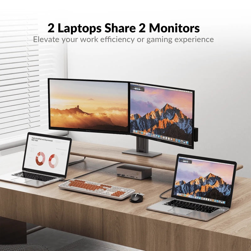 AV Access Docking station and KVM switch 2 to 2 USB-C to HDMI, 4K60Hz, 6x USB-A, 1x USB-C PD 100W, 1x 3.5mm AUX, 1x SD card reader, 2x60W PD