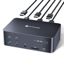 AV Access Docking station and KVM switch 2 to 3 DP to DP, 8K60Hz, 5x USB-A, 1x USB-C PD, 3.5mm AUX, SD card slot and 1Gbps ethernet