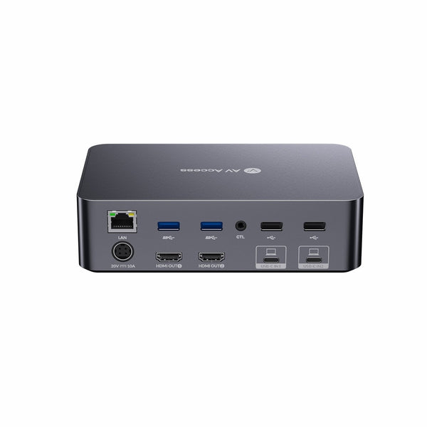 AV Access Docking Station and KVM Switch 2 to 2 USB-C to HDMI, 4K60Hz, 6x USB-A, 1x USB-C PD 100W, 1x 3.5mm AUX, 1x SD card reader, 2x60W PD