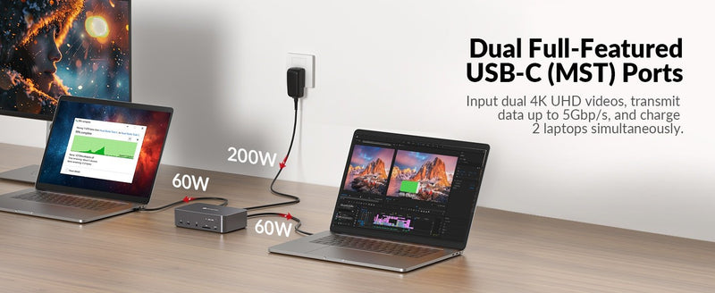 AV Access Docking Station and KVM Switch 2 to 2 USB-C to HDMI, 4K60Hz, 6x USB-A, 1x USB-C PD 100W, 1x 3.5mm AUX, 1x SD card reader, 2x60W PD