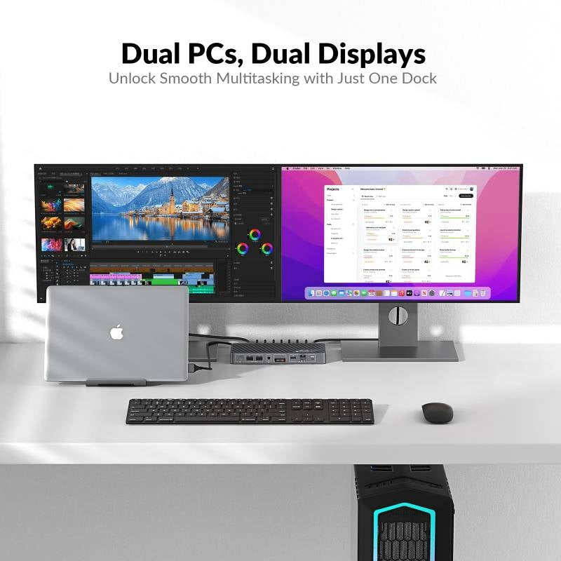 AV Access iDock M10 USB-C KVM-Switch Docking Station 2 to 2 for MacBook, Dual 4K HDMI Monitors, 1x Laptop + 1x PC, 100W Charging