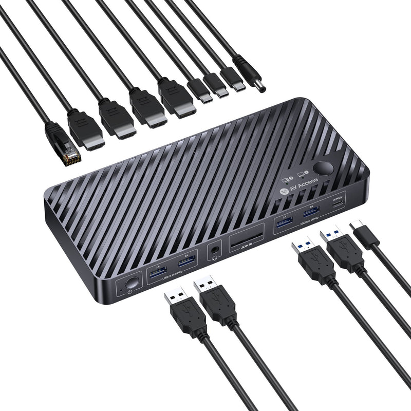AV Access iDock M10 USB-C KVM-Switch Docking Station 2 to 2 for MacBook, Dual 4K HDMI Monitors, 1x Laptop + 1x PC, 100W Charging
