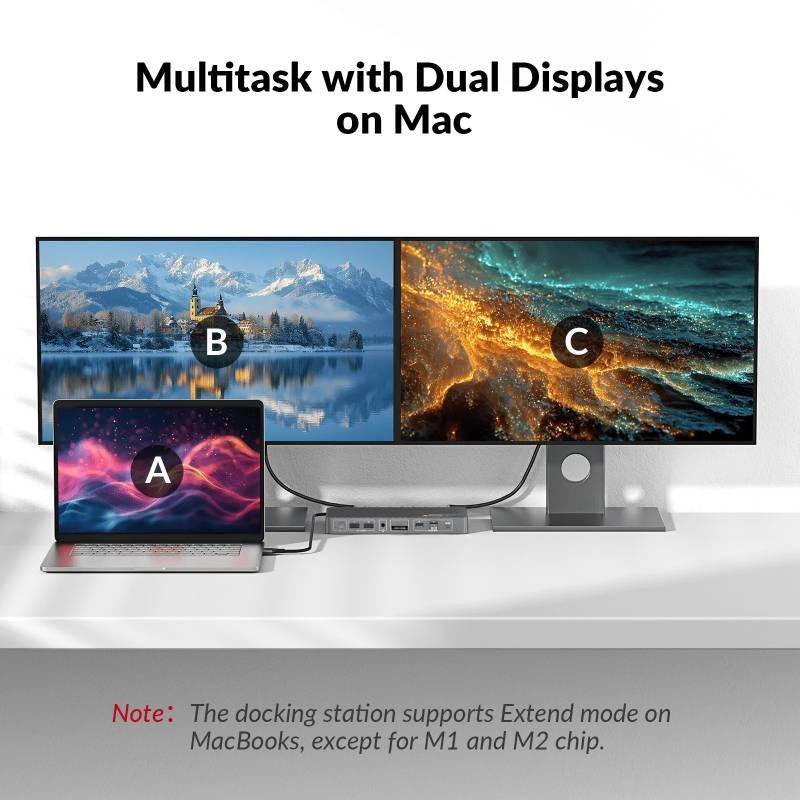 AV Access iDock M10 USB-C KVM-Switch Docking Station 2 to 2 for MacBook, Dual 4K HDMI Monitors, 1x Laptop + 1x PC, 100W Charging