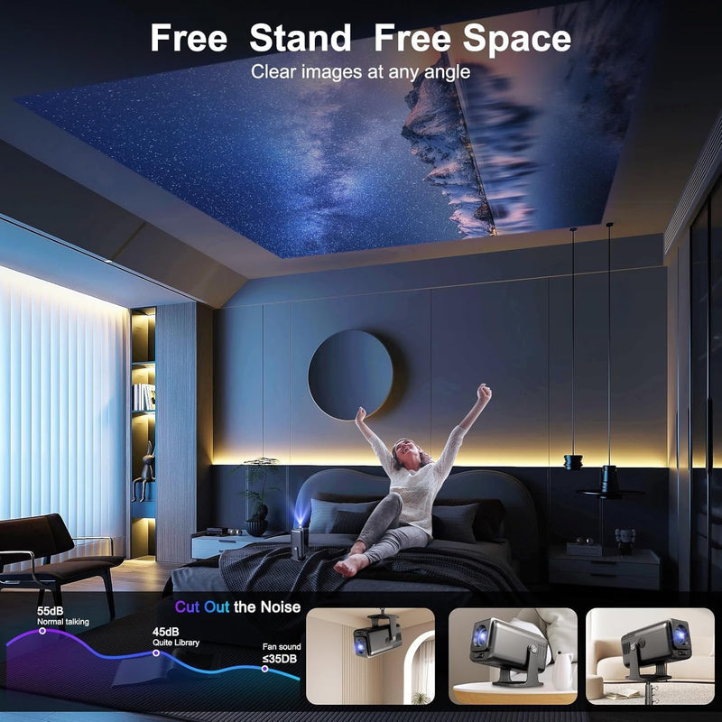 NÖRDIC Smart Projector Android 13.0, Native 1080P, Auto Keystone, 300ANSI 4K HDR Support, Rotatable Design WiFi 6 & BT, Screen Mirroring, ARC