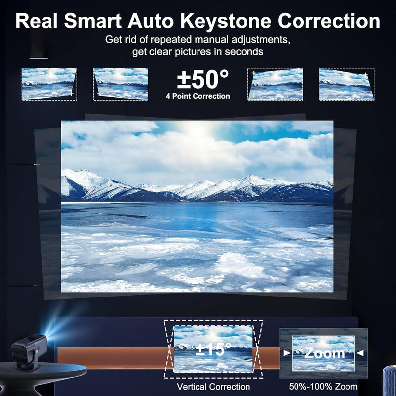 NÖRDIC Smart Projector Android 13.0, Native 1080P, Auto Keystone, 300ANSI 4K HDR Support, Rotatable Design WiFi 6 & BT, Screen Mirroring, ARC
